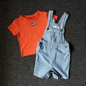 Levi's Baby 18 Month Blue Overall Outfit with Logo Tee